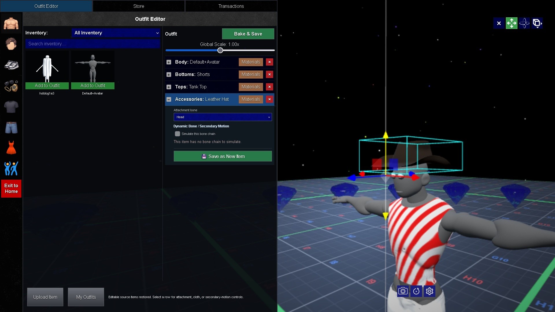 Avatar Editor outfit editor with an accessory selected
