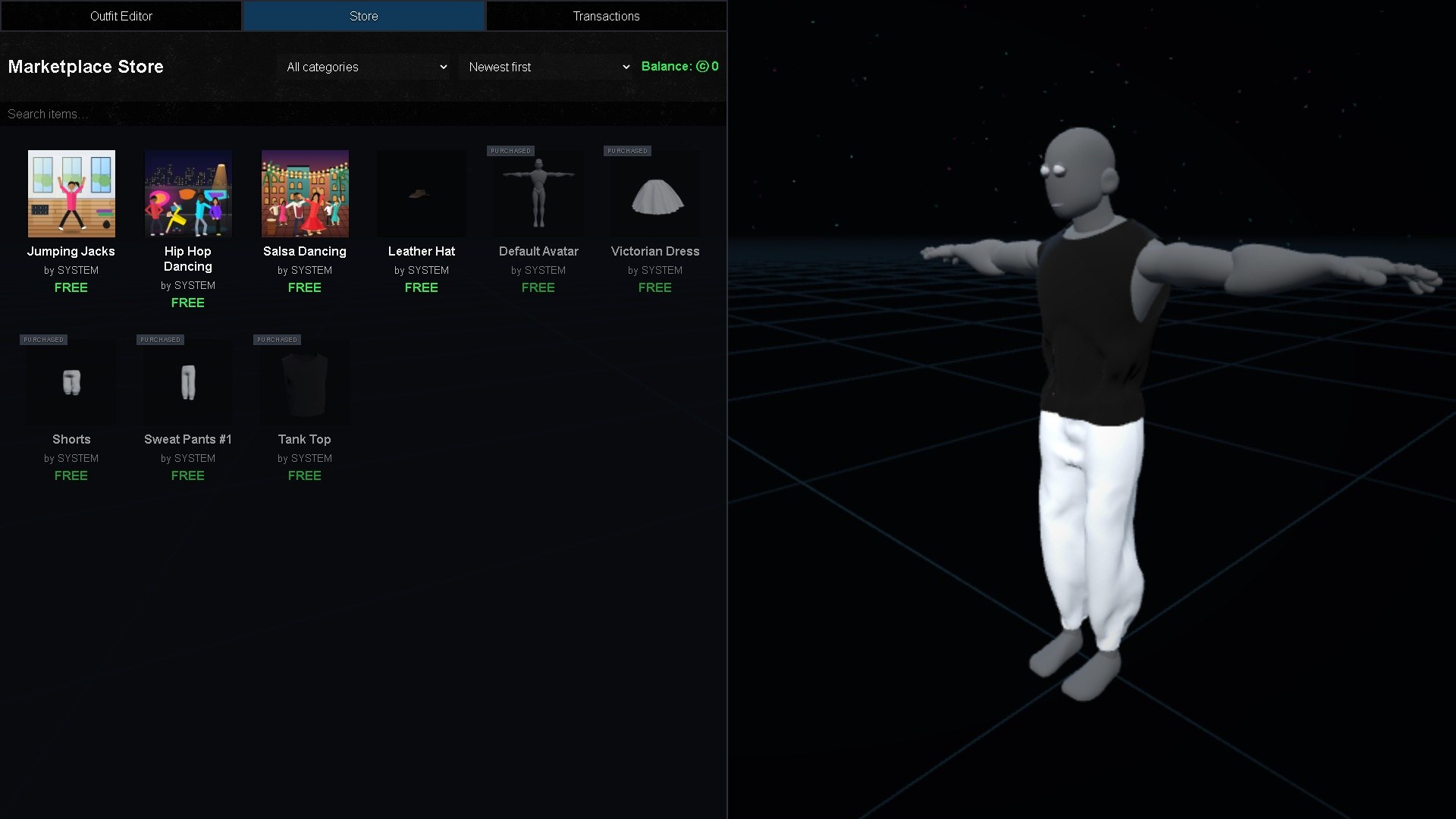 Avatar Editor marketplace store