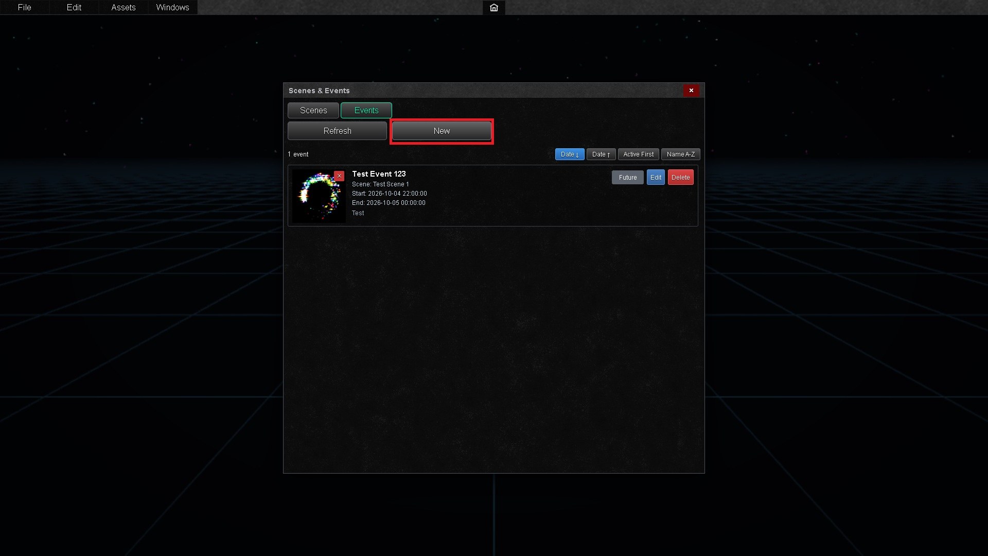 Scene Editor events list