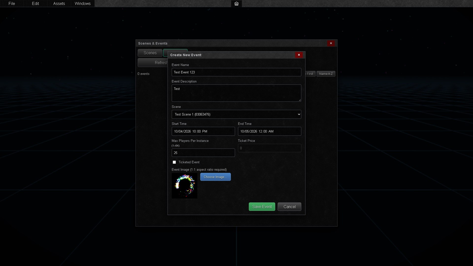 Create New Event form