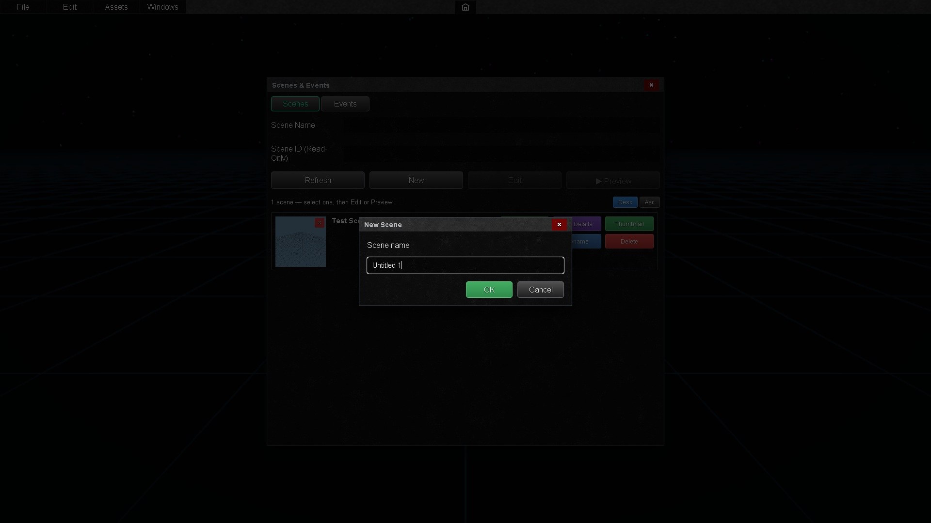 Scene Editor scene list