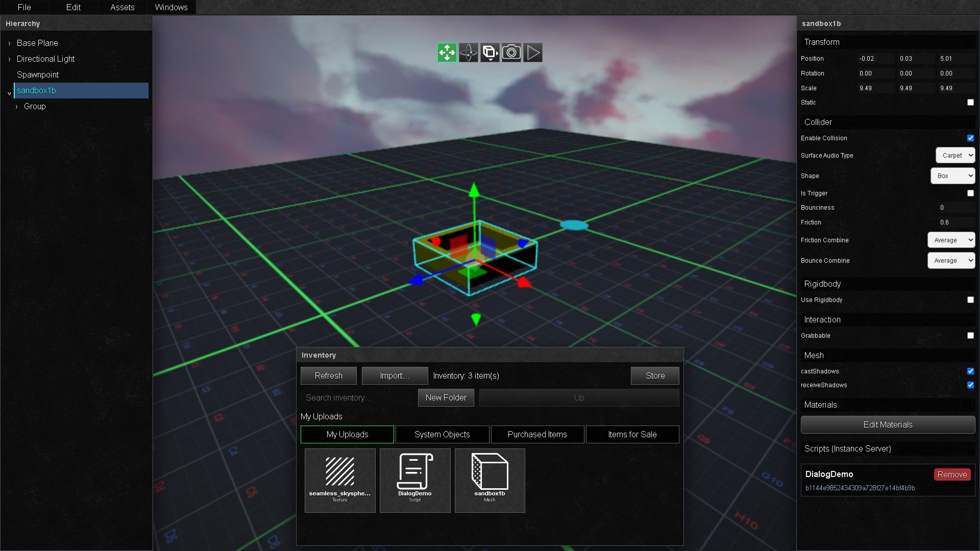 Scene Editor with an object selected