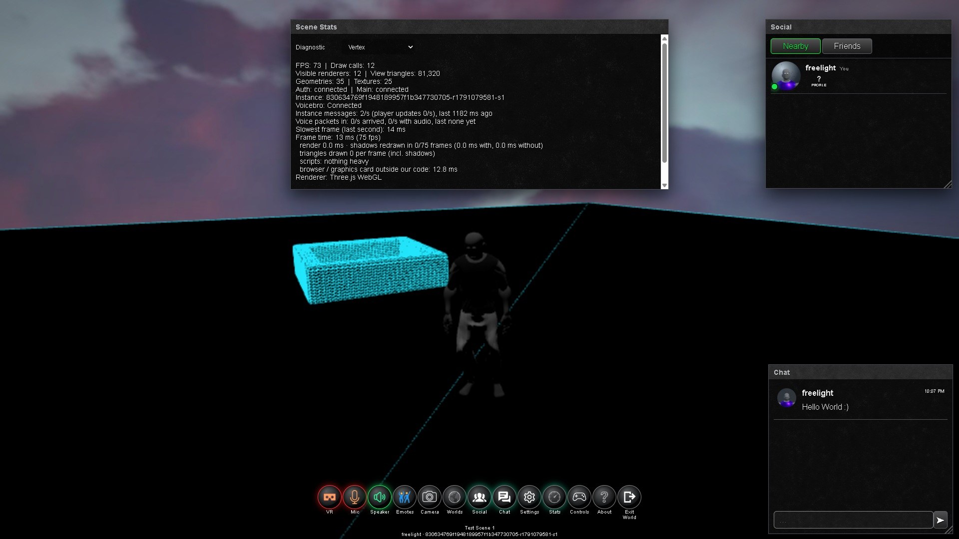 Scene Stats panel with frame time